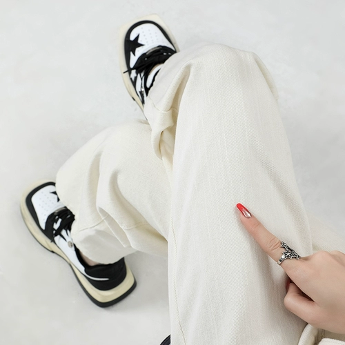 Белые демисезонные джинсы, утепленные штаны, приталенные леггинсы, подходит для подростков, высокая талия, свободный прямой крой