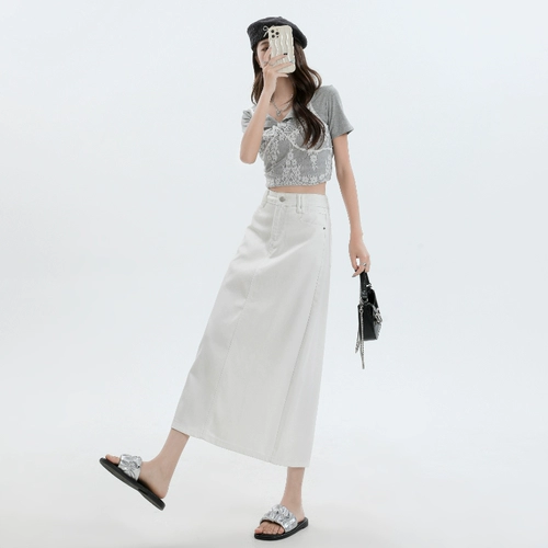 Белая летняя приталенная джинсовая юбка, свободный крой, А-силуэт