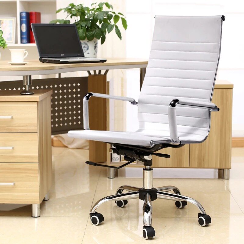 Computer chair home office chair lift wheel seat bow back meeting room staff chair black and white leather