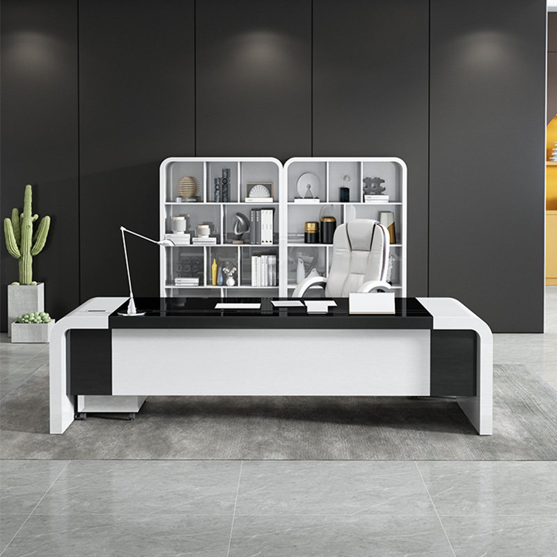 Painted black and white office fashion simple modern boss table president table manager table leader office light luxury combination
