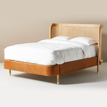 Nordic retro solid wood rattan bed B&B hotel home master bedroom 1 8m double bed modern internet celebrity rattan bed