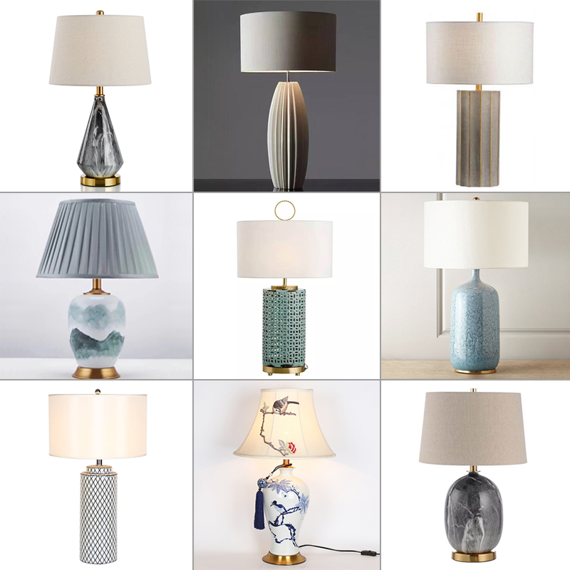 New Chinese Ceramic Table Lamp Modern Minimalist Designer Creative Prototype Board Room Living Room Bedroom Bedside Green Flower Porcelain Lamps-Taobao
