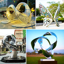 Large stainless steel ring abstract sculpture customized hollow mirror internet celebrity check-in luminous landscape city large ornament