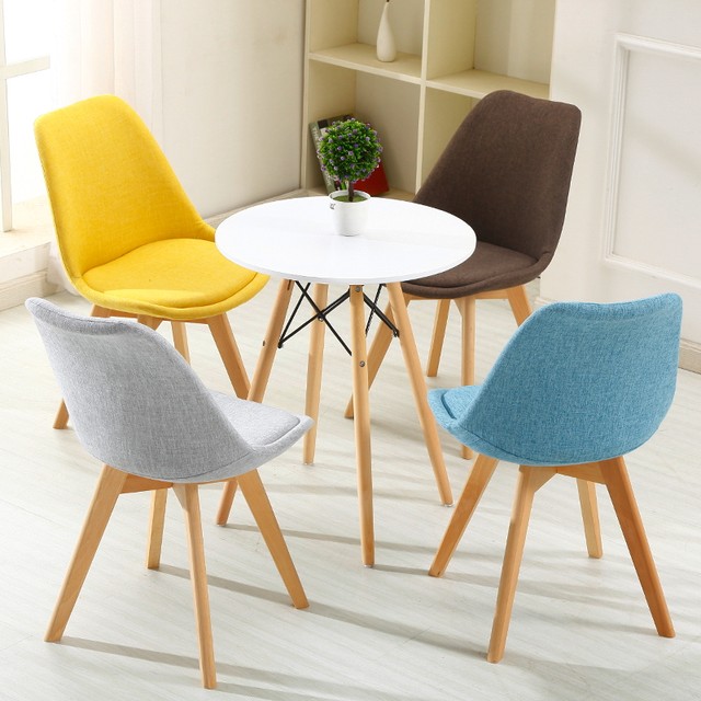 backrest ພາດສະຕິກຄົວເຮືອນ Nordic Eames ເກົ້າອີ້ fabric ໄມ້ແຂງເກົ້າອີ້ dining ໂຮງແຮມກາເຟຕາຕະລາງການເຈລະຈາແລະເກົ້າອີ້