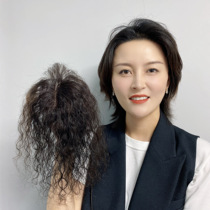 10x10 titanium gold net real hair curly hair replacement film middle-aged and elderly wig mother hair cover head white curly hair