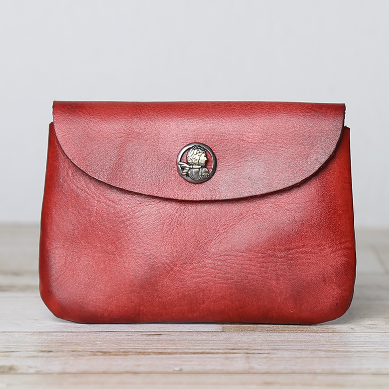 Retro Style Genuine Leather Wallet, Envelope Bag, First-Layer Cowhide Stitched Coin Purse, Youth Card Holder, Id Bag, Unisex