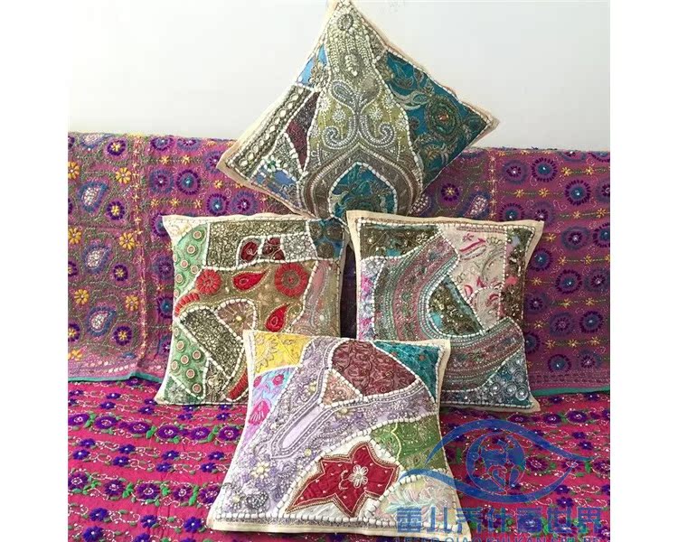 Ấn Độ và Nepal handmade cửa đính cườm thêu cũ sequins thêu thêu gối đệm sofa đệm gối - Trở lại đệm / Bolsters gối kèm chăn