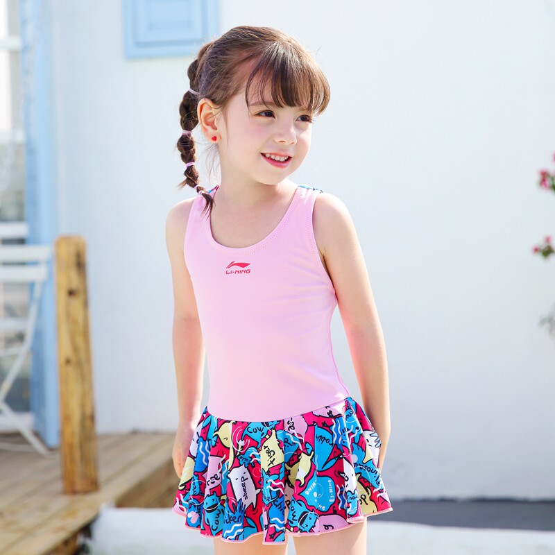 Li Ning children's swimsuit girls hot spring one-piece skirt 2022 new small and medium-sized children's girls baby cute swimsuit