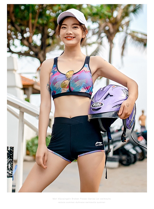 bộ bơi nữ Bộ đồ bơi ba mảnh Li Ning nữ 2023 mới phổ biến trong mùa hè chia cắt bảo thủ che bụng giảm béo trang phục cỡ lớn mỡ mm đồ bơi nữ kín đáo bộ bơi nữ