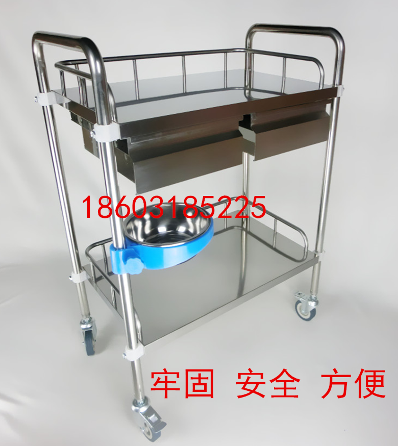 加厚不锈钢器械台医用小推车医疗二层双抽屉换药仪器车治疗车