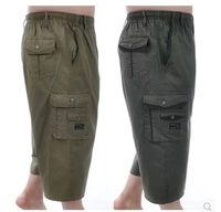 Quần short cotton nam mùa hè Người cha trung niên nạp phân bón XL eo cao nhiều túi quần cắt cạp quần jogger túi hộp