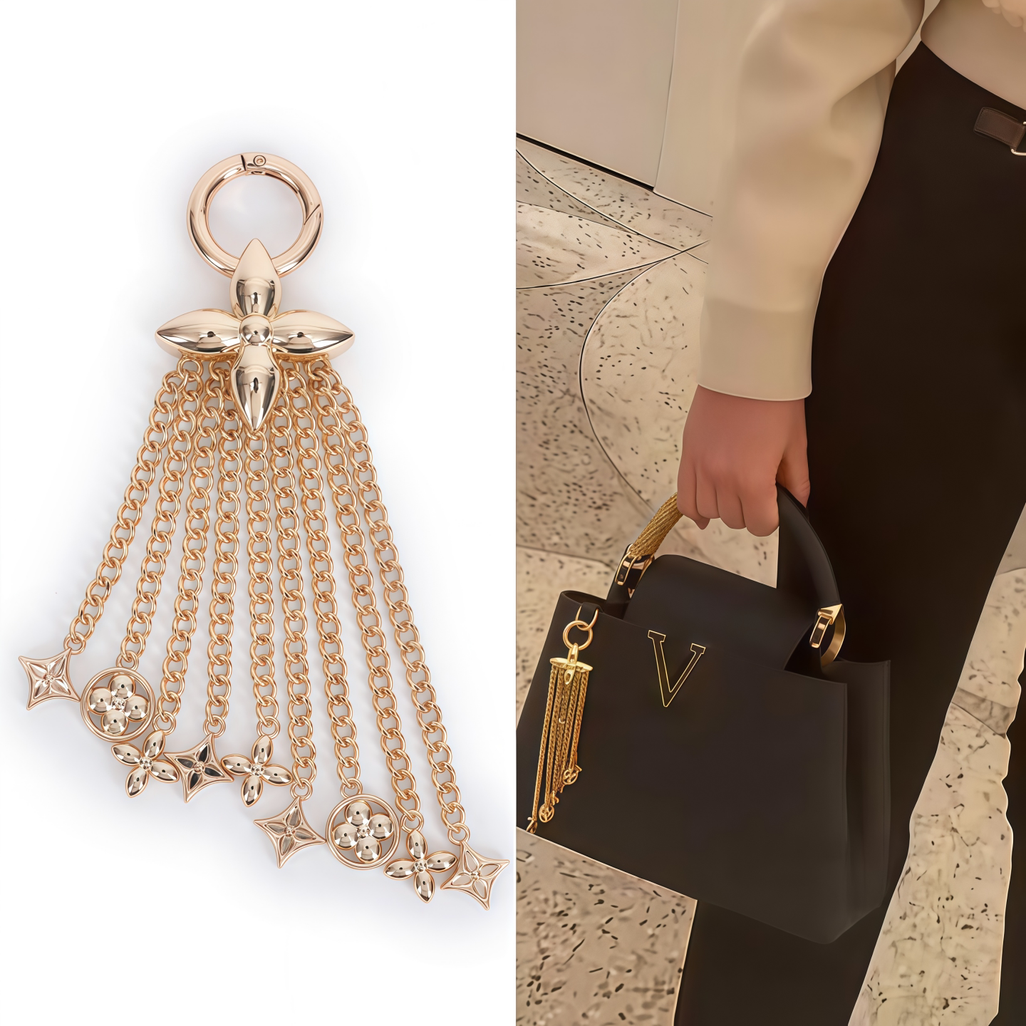 Подходит для lv capucines цепочка с кисточкой из черного золота, подвеска в виде четырехлистного клевера, трансформирующая цепочку для украшения сумки capucines Изображение 1