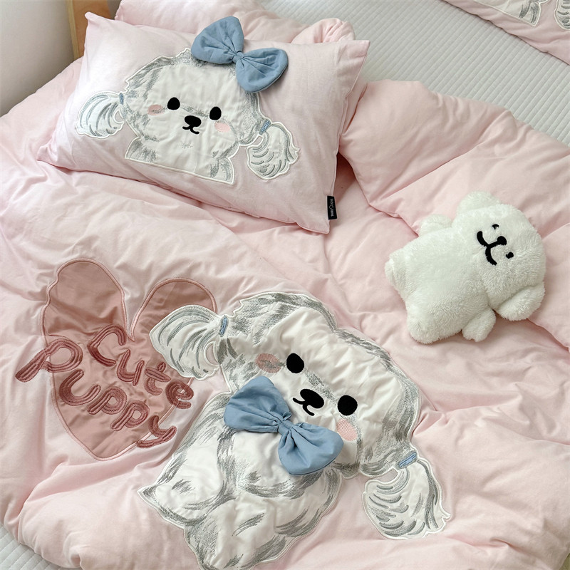 Детское зимнее одеяло класса А из вязаного хлопка со съемным чехлом, мультяшная розовая собачка, односпальное утепленное одеяло