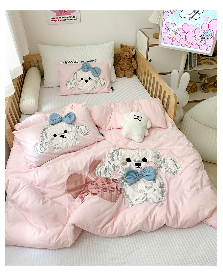 Детское зимнее одеяло класса А из вязаного хлопка со съемным чехлом, мультяшная розовая собачка, односпальное утепленное одеяло