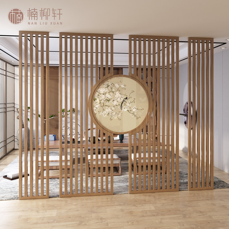 Zen Modern Simple Fence of Solid Wood Fence in the Entry Block Screen Divider Wall New Chinese Living Room