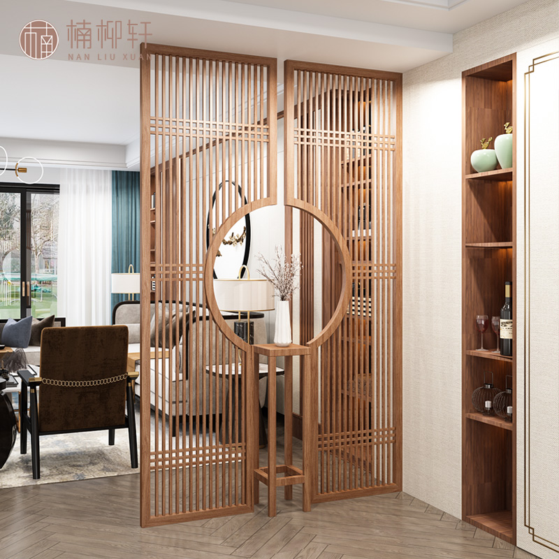 Chinese style screen partition wall Living room entrance door solid wood fence grid brake Hotel wear hall brake Hollow flower frame customization
