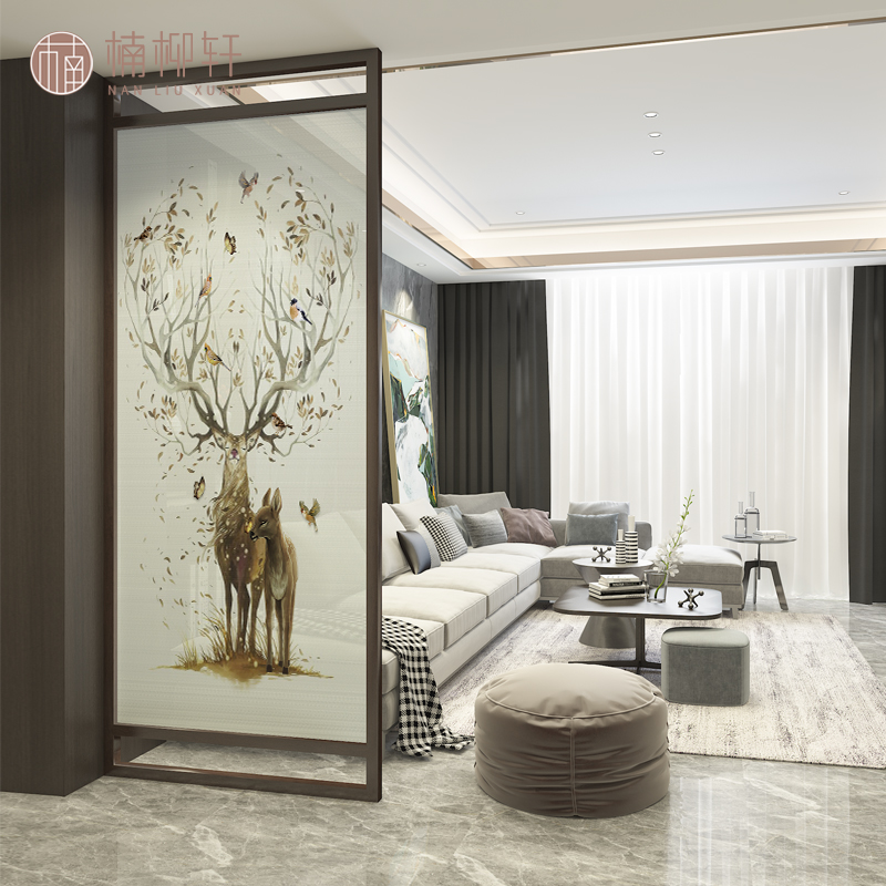 New Chinese Screen Partition Living Room Entrance Door Shielded Xuan Guan Small Household Type Modern Brief Nordic Elk Deer Solid Wood Seat Screen