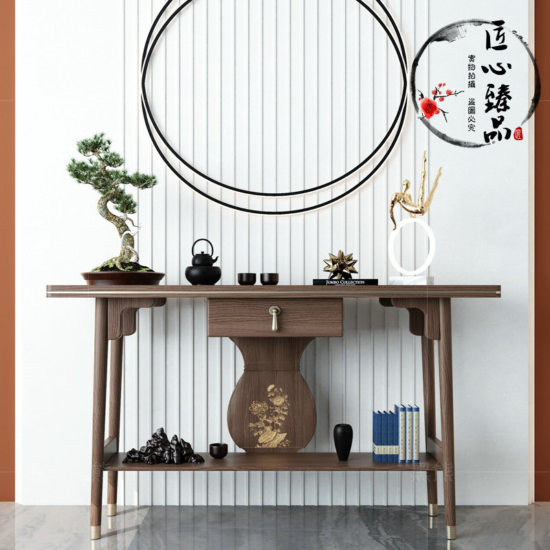 Modern minimalist new Chinese style porch table living room strip case for table entry entrance hall partition solid wood end view table wall decoration