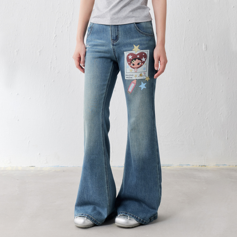 Masoomake & Xiaoman Co-Branded Series 2026 Autumn New Xiaoman Printed Casual Denim Flared Pants for Women Masoomake & Xiaoman Co-Branded Series 2026 Autumn New Xiaoman Printed Casual Denim Flared Pants for Women