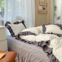 (Rich Mountain Strawberry) Little Fairy Cream Cheese White Washed Cotton Four Pieces Full Cotton Pure Cotton Korean Type Lace Quilt Cover