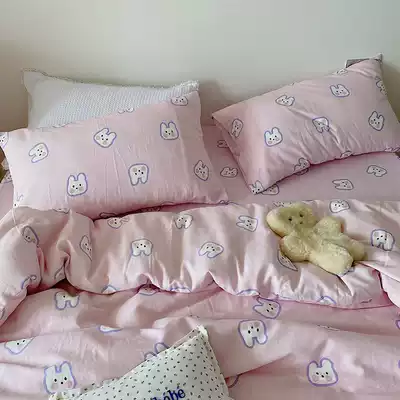 (Toyama strawberry)Class A baby grade double gauze four-piece cotton cartoon children's rabbit bed sheet