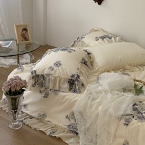 (Rich Mountain Strawberry) Advanced French style retro Rose full cotton four pieces of pure cotton Korean lotus leaf lace linen