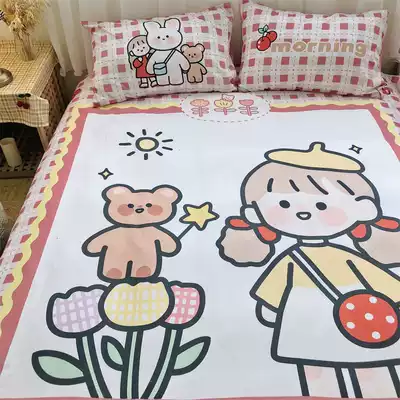 (Toyama Strawberry) cotton four-piece cotton cartoon cute bed sheet quilt cover girl heart bedding