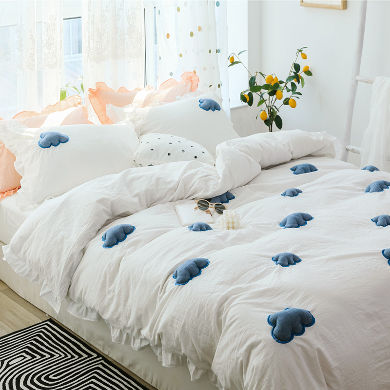 (Toyama Strawberry) Princess Feng Shui Washed Cotton Four-piece Cotton Pure Cotton Super Soft Three-dimensional Cloud Girl Heart Quilt Cover