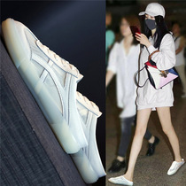 Leather semi-slippers women wear 2021 spring new fashion Joker flat bottom cool net low heel white shoes