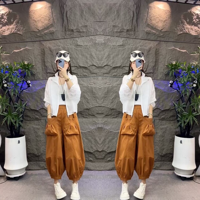 European-Style Fashionable Lightweight Floral Collar Jacket and Lantern Pants Two-Piece Set 2026 Summer New Casual Loose Fit That Hides the Figure Trendy