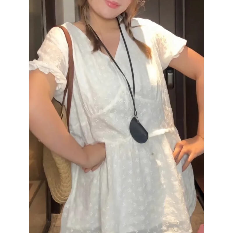 Plus Size Fat Girl Pure and Alluring Style Lace Embroidered Short-Sleeved Shirt for Women, New Summer Style, Lazy and Unique, Very Fairy-Like Top