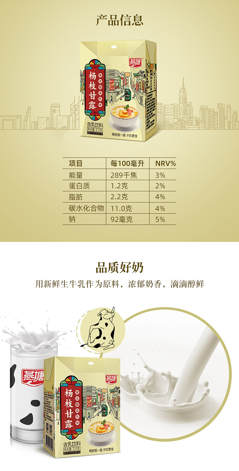 上市公司出品 燕塘 杨枝甘露牛奶饮品 210g*10盒/箱 图2