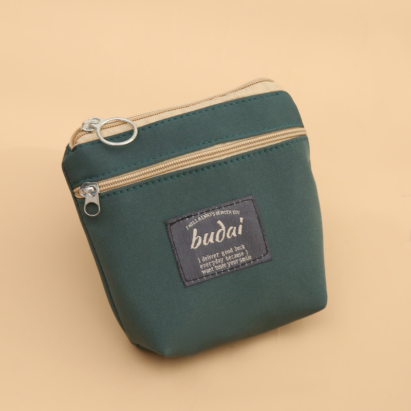 Double-Layer Coin Purse, Simple Japanese Style, Waterproof, Mini, for Elementary School Students, Unisex, Key, Earphone, Card Holder, Fabric Coin Bag