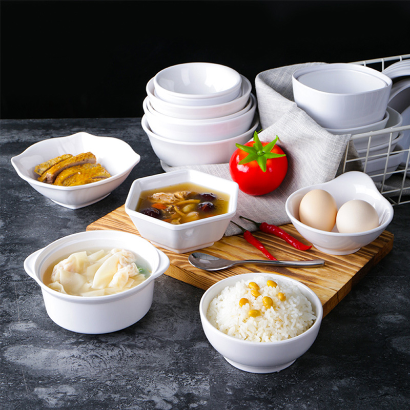 Imitation porcelain hotel restaurant special tableware white bowl melamine rice bowl small soup bowl plastic fast food Rice Bowl commercial