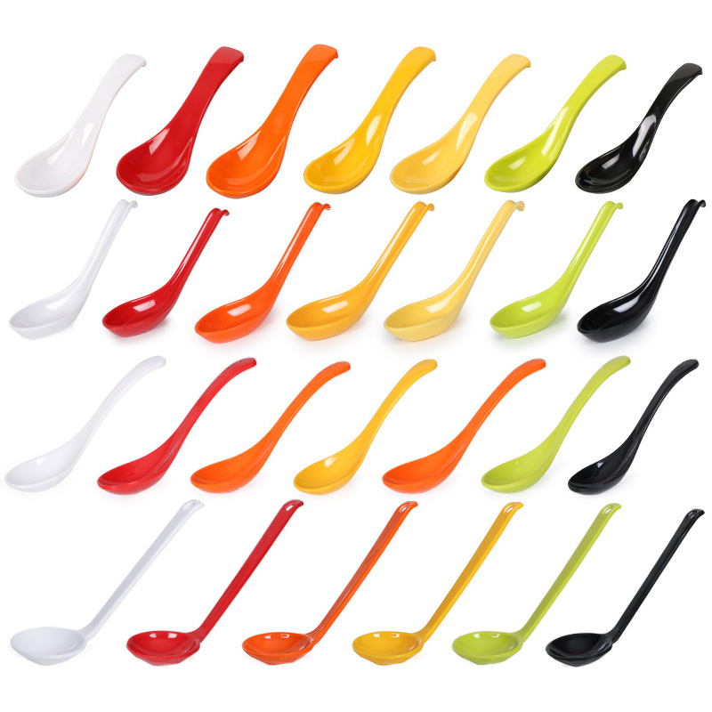 Color melamine spoon long handle plastic long spoon soup spoon porridge spoon dessert restaurant dining room tableware spoon short handle spoon