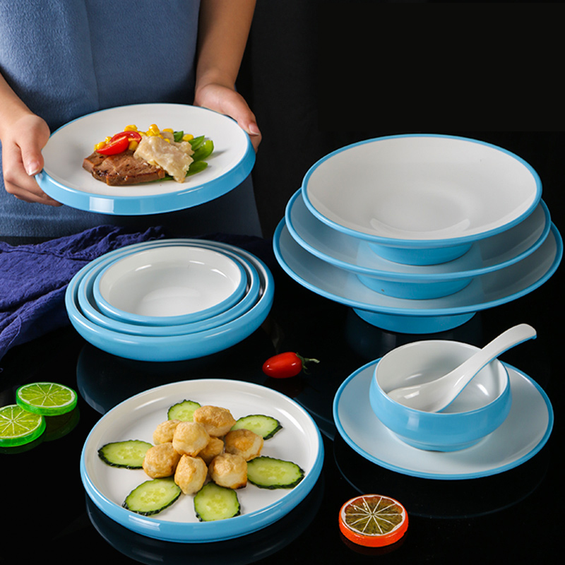 Mememine double color tableware dining room high-foot disk dish dish disk dish dish commercial plate