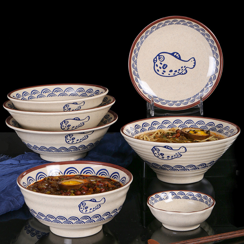 Melamine Knife Sharpened Noodle Bowl Soup Bowl Plastic Bowl Large Bowl Wonton Noodle Soup Noodles Rice Noodle Rice Flour Soup Powder Wonton Commercial Bowl