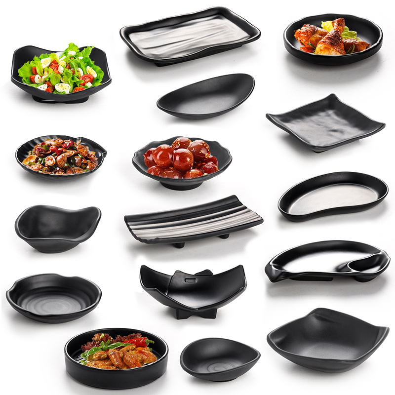 Melanamine black dish cool dish small plate creative irregular alien personality snack plate commercial dish Japanese tableware
