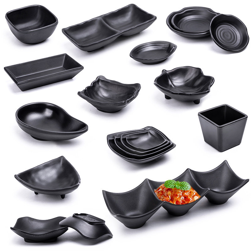 Creative Japanese-style hot pot restaurant seasoning dish two-grid dish melamine black restaurant double-grid three-grid four-grid dipping sauce dish