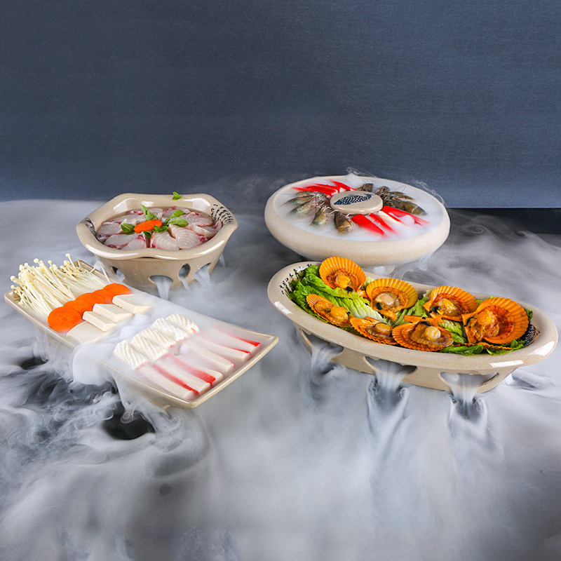 Melamine dry ice creative double-layer tableware commercial plastic plate sashimi plate ice plate iced lobster seafood imitation porcelain plate