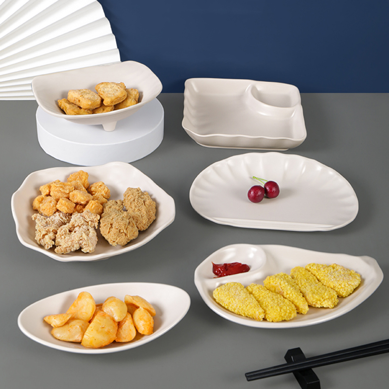 Nordic Windy Beige Milky Milk Tea Shop Creative Plate Small Pan Dish Snack Dish Plastic Fries Tray Profiled Cool Dish