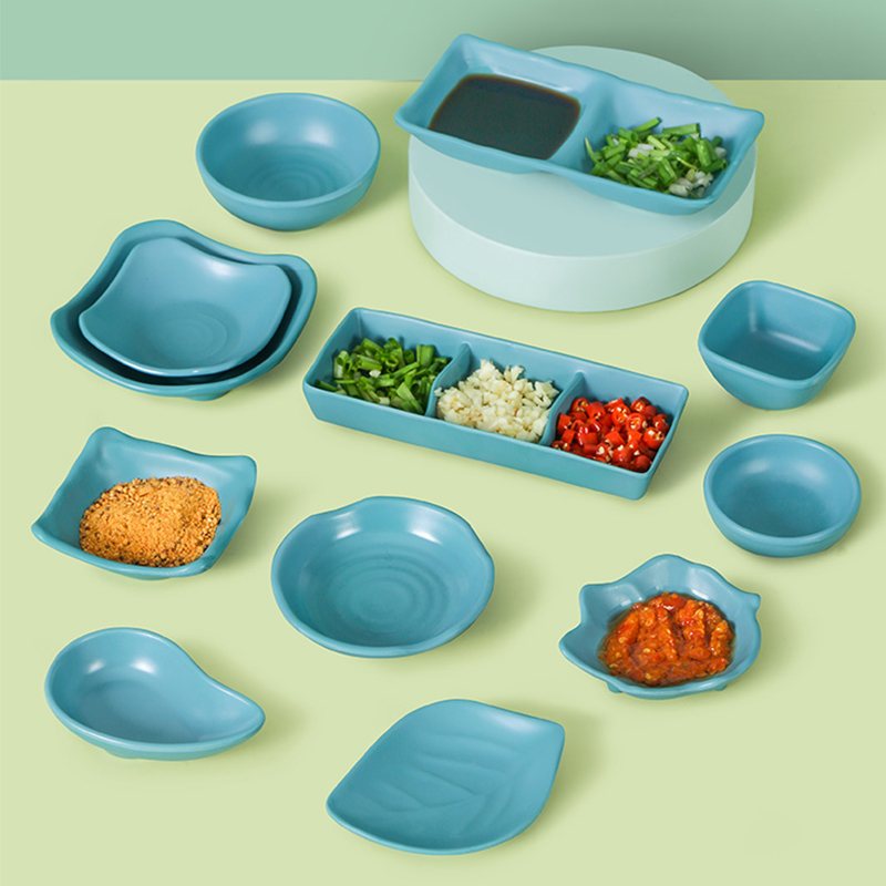 Nordic deep blue double grid three grid flavor dish melamine tableware seasoning dish dining room plastic pepper small dish commercial