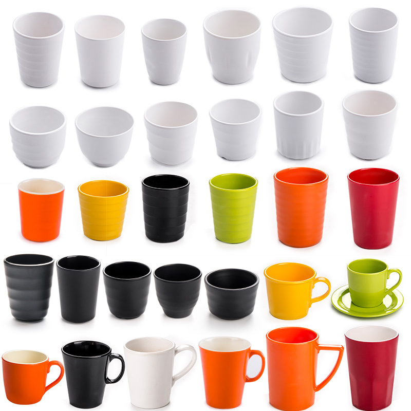 Melamine mug hotel water cup anti-drop restaurant commercial white hotel with drop-resistant plastic black cup mouth Cup
