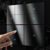 Type 86 wall switch socket household concealed five-hole socket panel Black Glass fashion light luxury LED switch