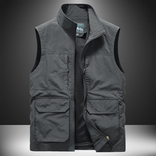 Quick drying multi pocket workwear vest, loose standing collar fishing vest, outdoor leisure male director photography vest, thin design