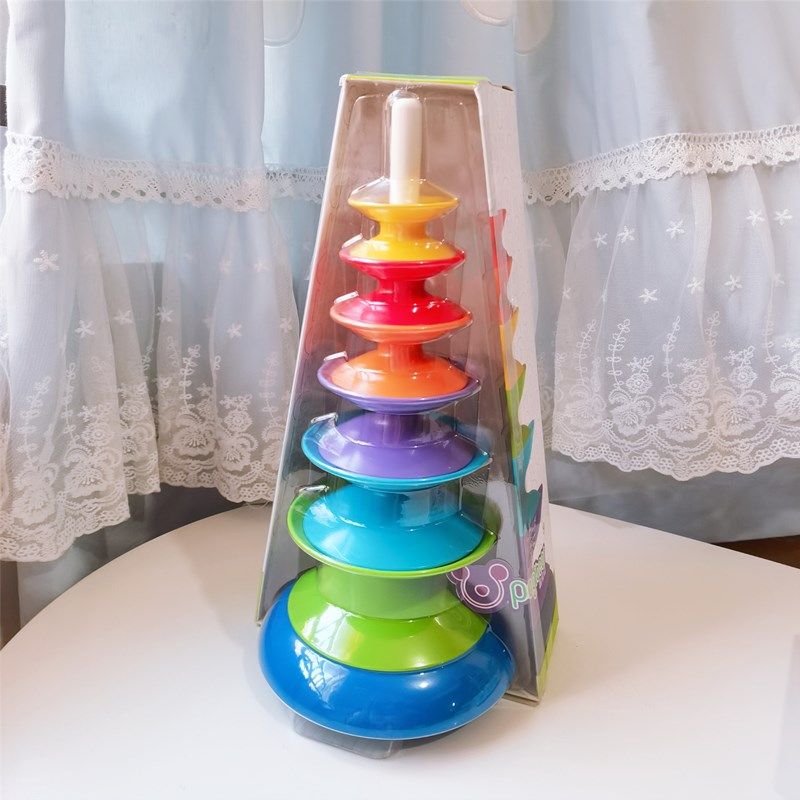 Children turn Tower Baby early teach color sleeves stack stacks pile of music Rainbow Baby Young Toys