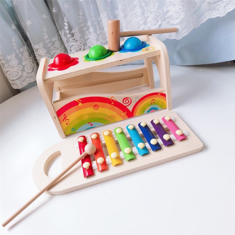 Children's versatile knockout stage knocks on the piano playing toy color pairing to recognize wooden octaonic knocks-Taobao