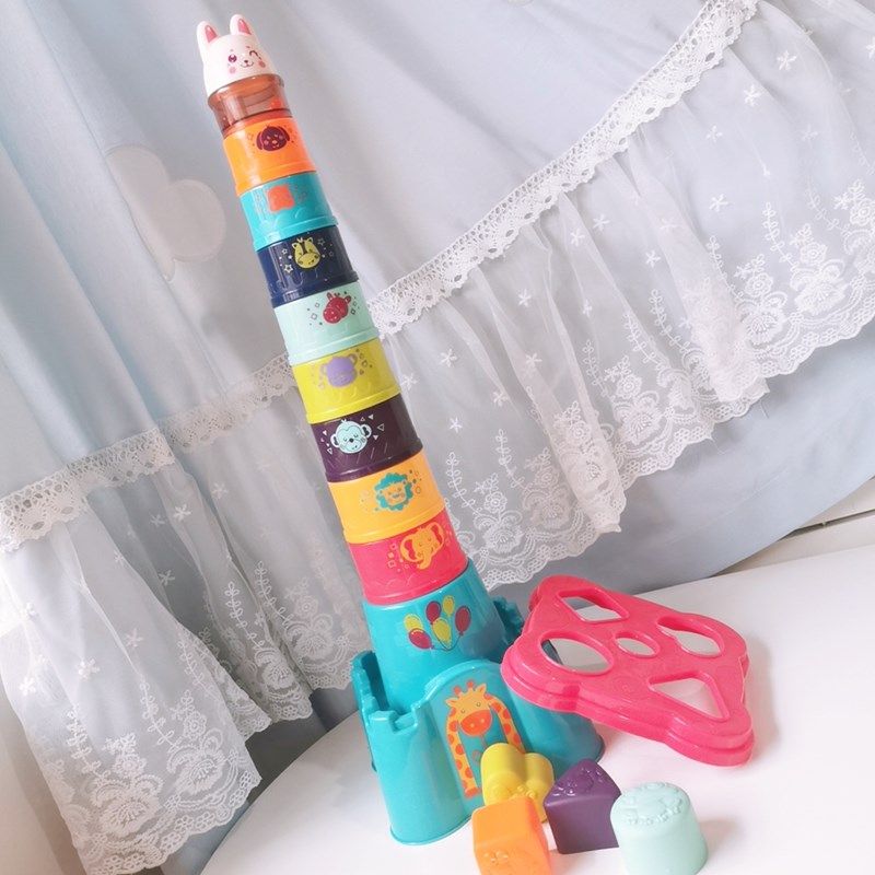 Infant and toddler Castle Jenga Rainbow Cup Matching Building Block Toys Early Education Multifunctional Baby Toys