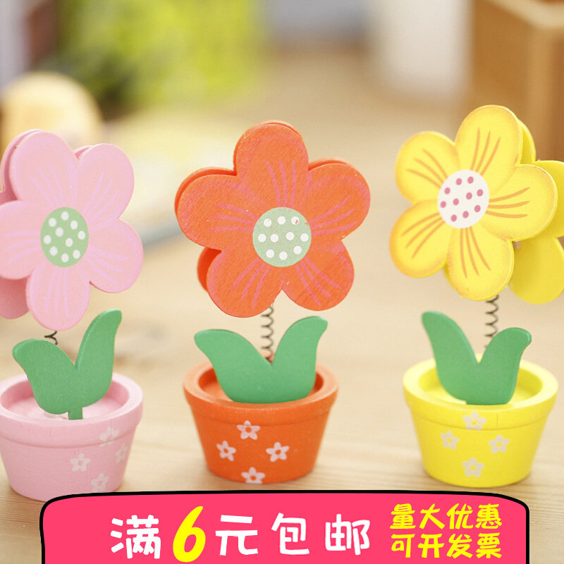 Creativity Small Flower Pot Woody Convenience Stick Holder Swing Piece Cute Cartoon Message Clip Creative Desktop Photo Photo Clips