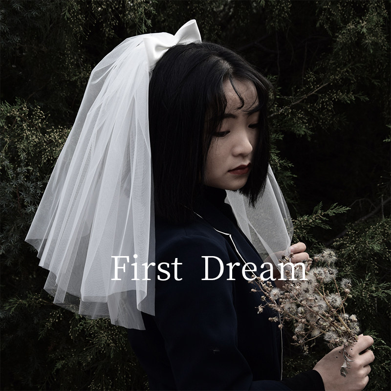 FirstDream new product Hepburn style bridal headgear certificate registration ceremony photo bow fluffy retro veil
